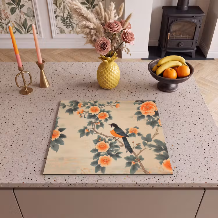 Induction hob protector - Bird - Branch - Flowers - Orange — 3