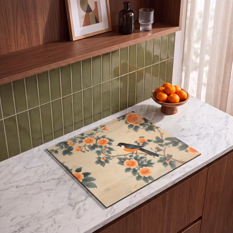 Induction hob protector - Bird - Branch - Flowers - Orange — 4