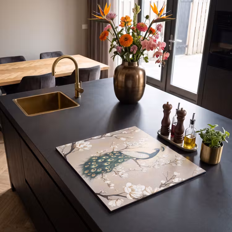 Induction hob protector - Peacock - Branch - Flowers — 2