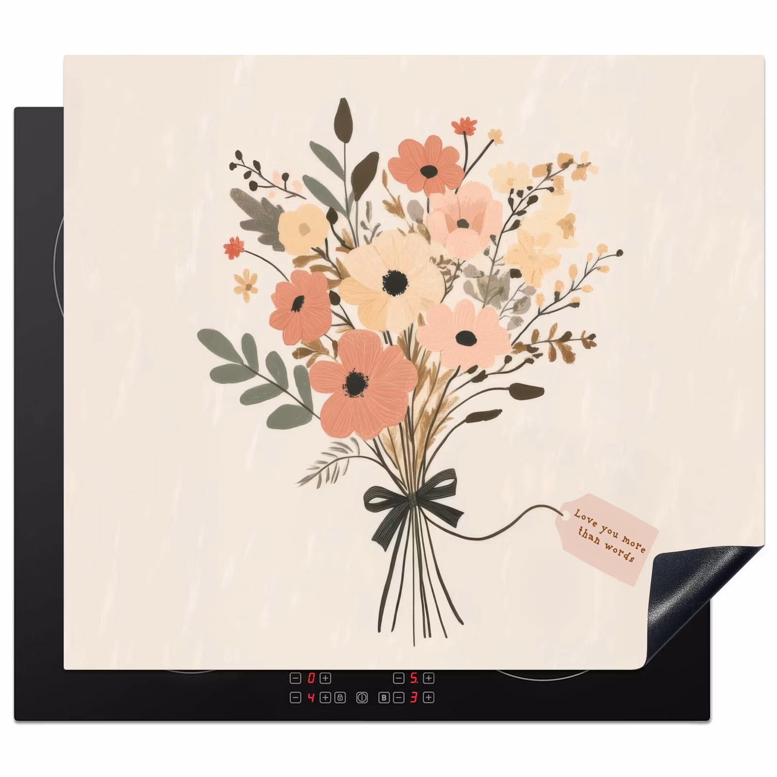 Induction hob protector - Flowers - Quote - Beige - Ribbon — 1