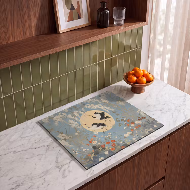 Induction hob protector - Cranes - Moon - Flowers - Blue — 4