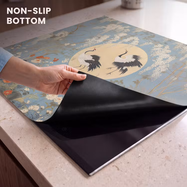 Induction hob protector - Cranes - Moon - Flowers - Blue — 5