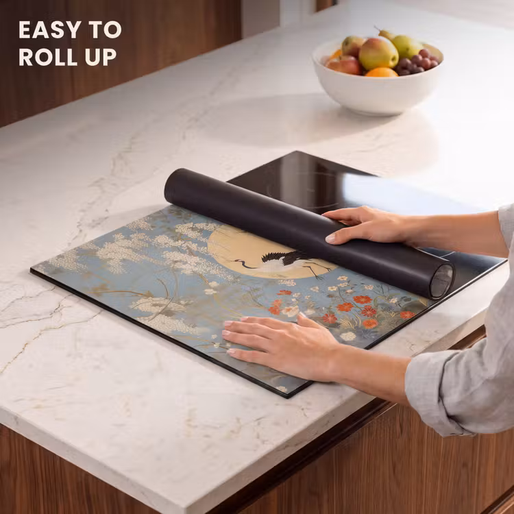 Induction hob protector - Cranes - Moon - Flowers - Blue — 6
