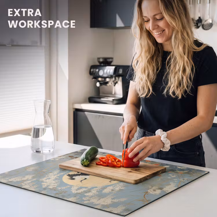 Induction hob protector - Cranes - Moon - Flowers - Blue — 7
