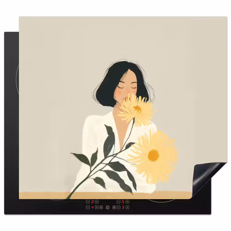 Induction hob protector - Woman - Flower - Yellow - Minimalist — 1