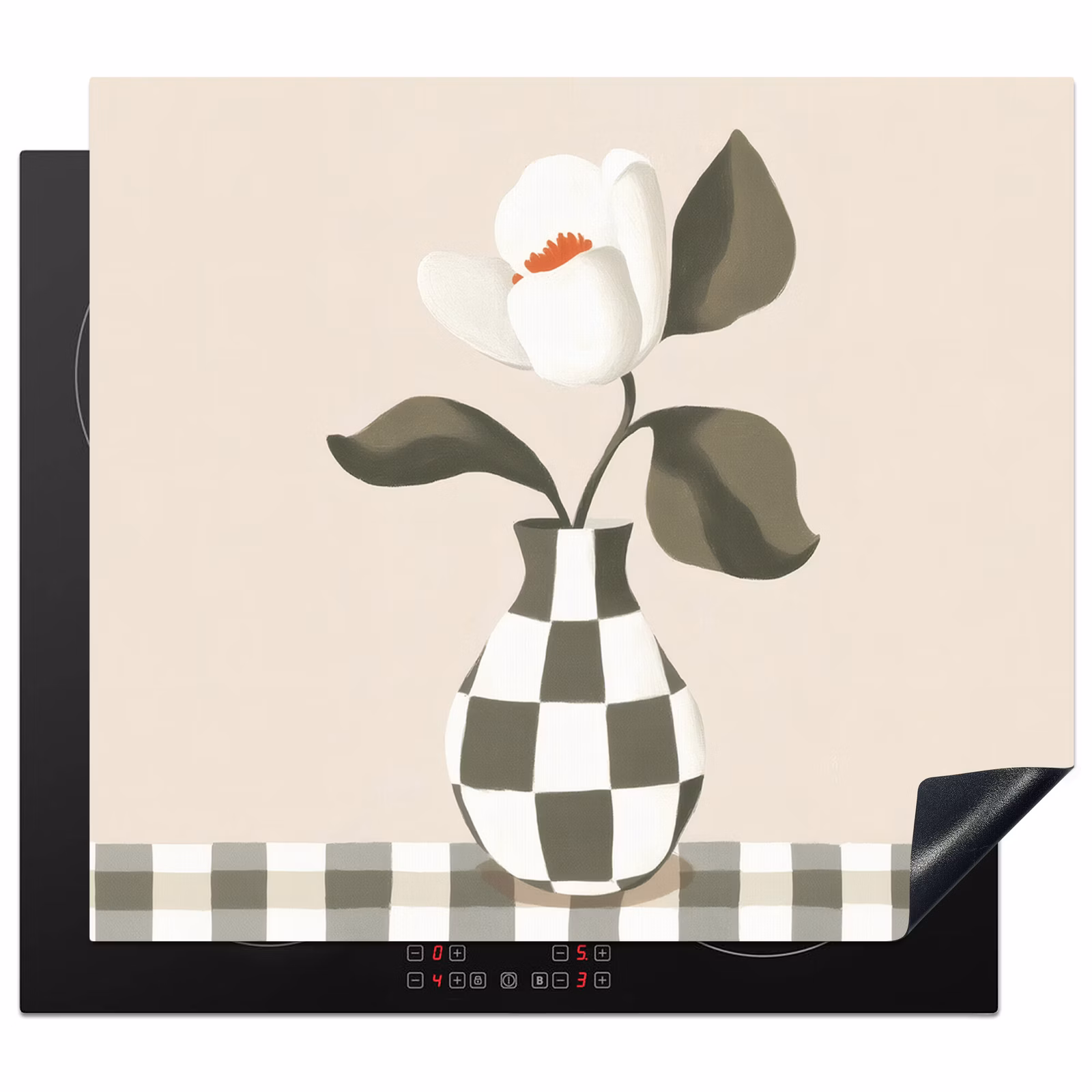 Induction hob protector - Vase - Checkered - Green - Flower — 1
