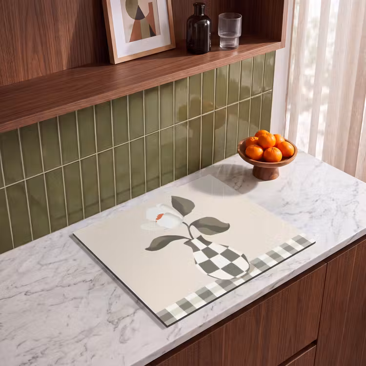 Induction hob protector - Vase - Checkered - Green - Flower — 4