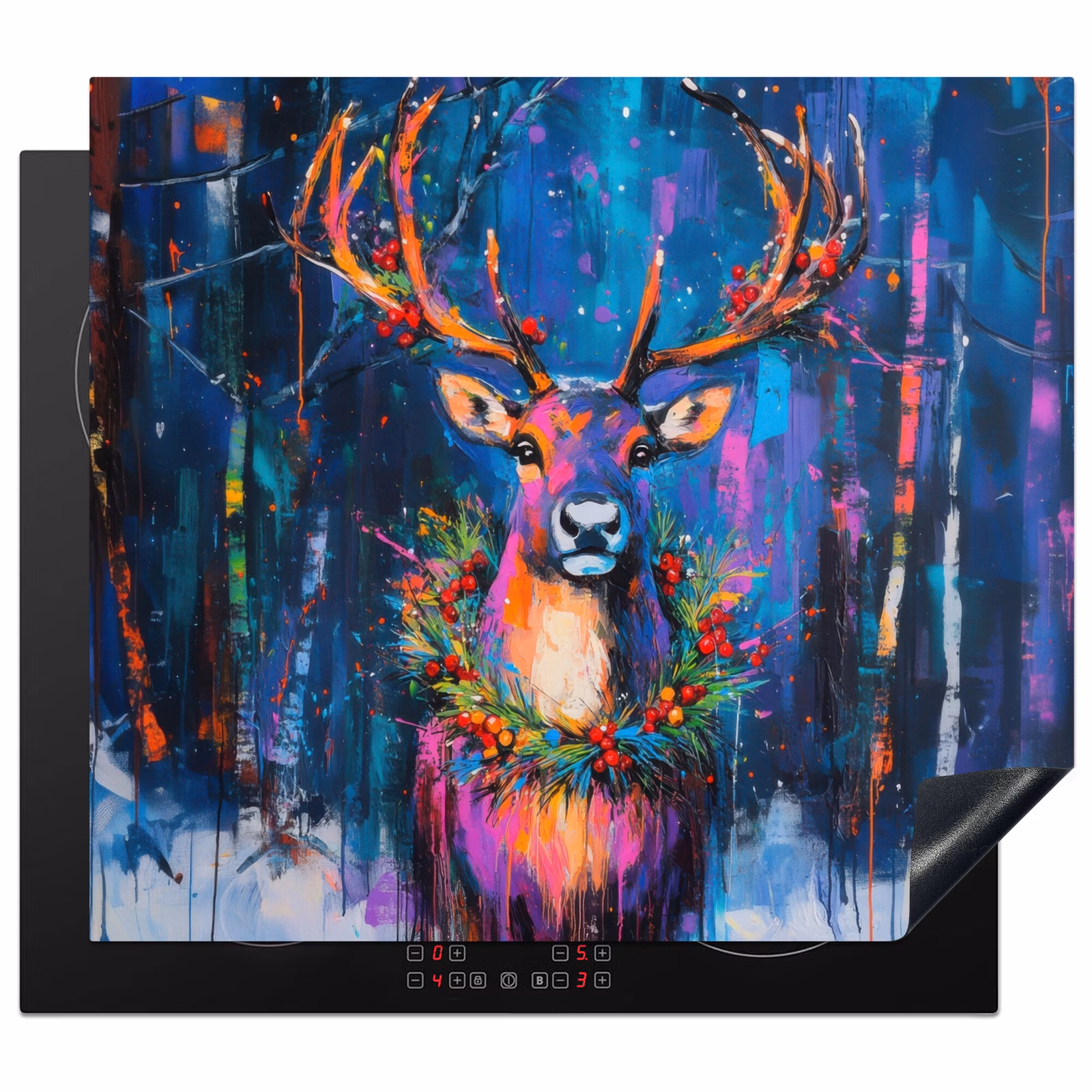 Induction hob protector - Reindeer - Wreath - Fairytale - Blue — 1