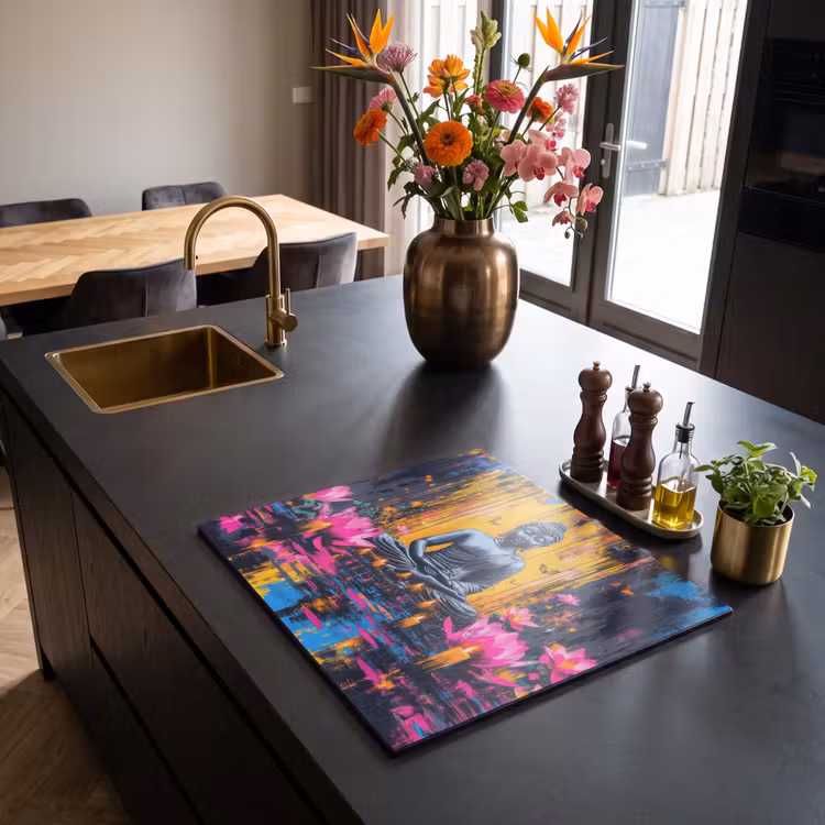 Induction hob protector - Buddha - Flowers - Candles - Yellow — 2