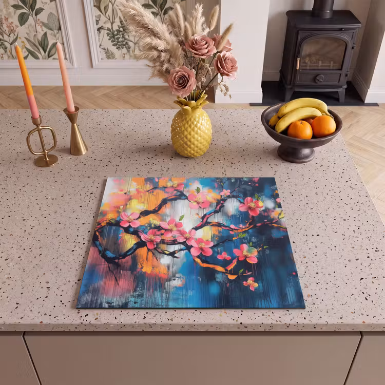 Induction hob protector - Flowers - Branch - Artistic - Pink — 3