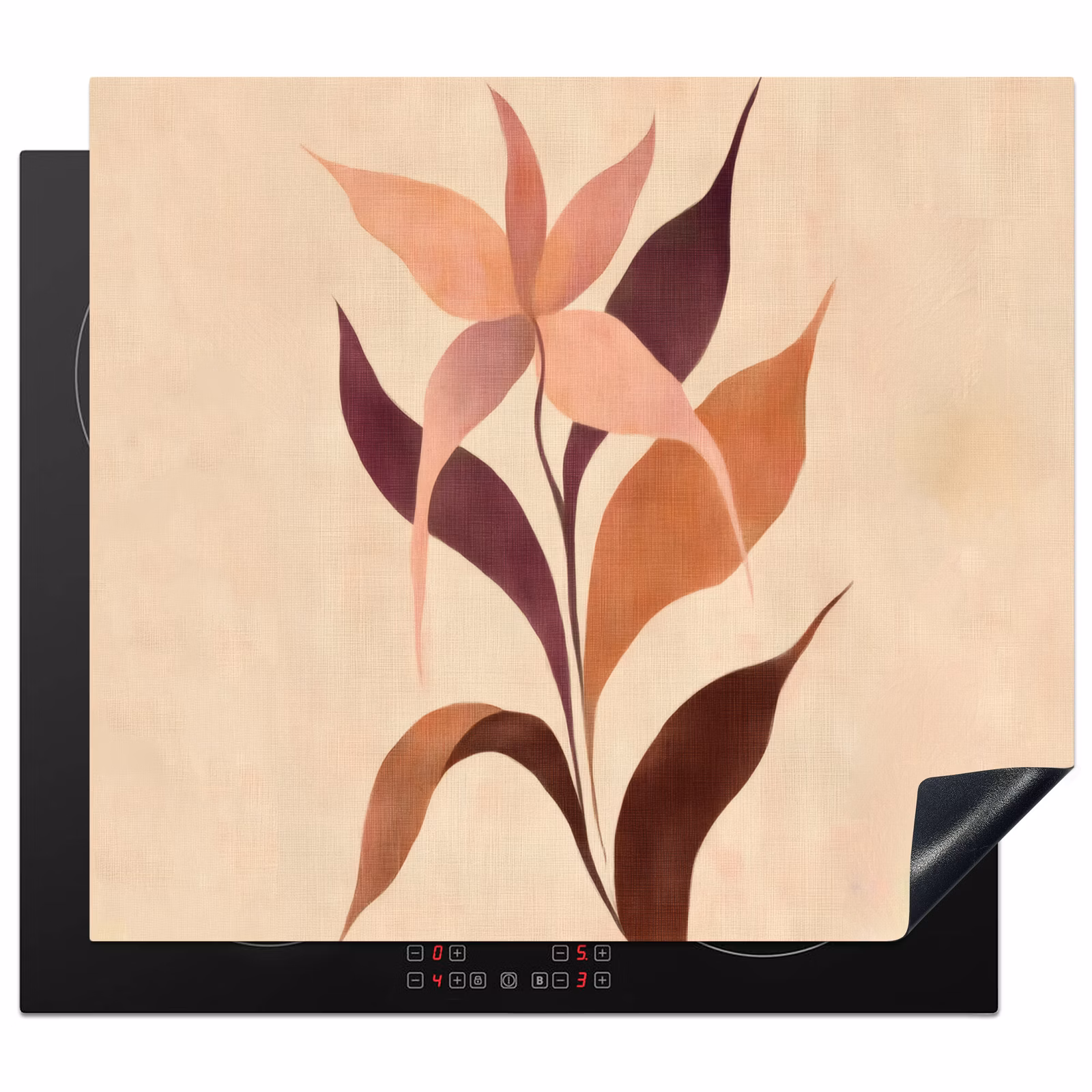Induction hob protector - Minimalist - Flower - Leaves - Beige — 1