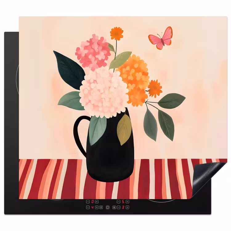 Induction hob protector - Vase - Flowers - Butterfly - Red — 1