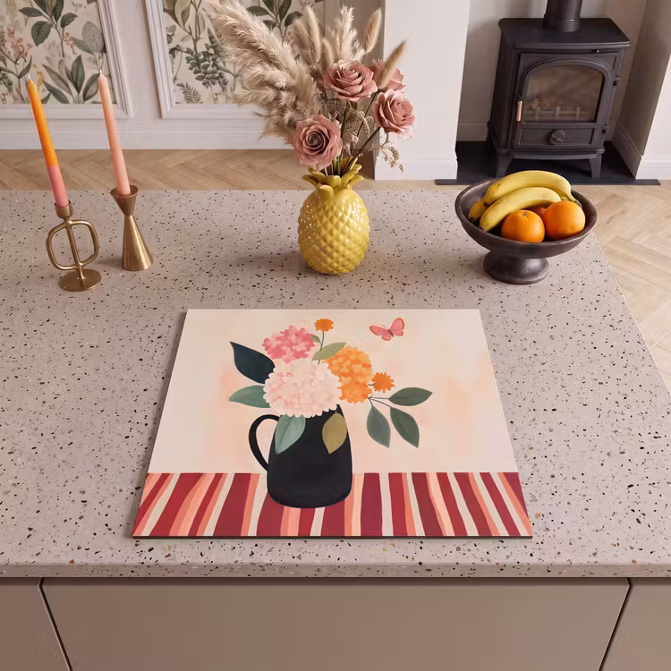 Induction hob protector - Vase - Flowers - Butterfly - Red — 3