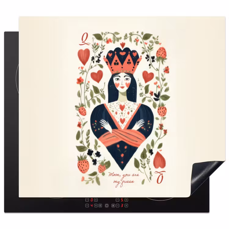 Induction hob protector - Playing card - Queen of hearts - Flowers - Hearts — 1