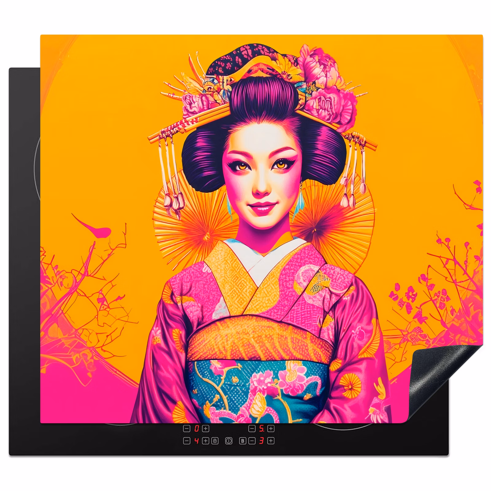 Induction hob protector - Flowers - Woman - Kimono - Pink — 1