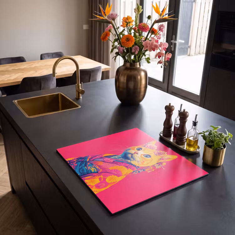 Induction hob protector - Cat - Kimono - Flowers - Pink — 2