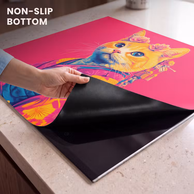 Induction hob protector - Cat - Kimono - Flowers - Pink — 5
