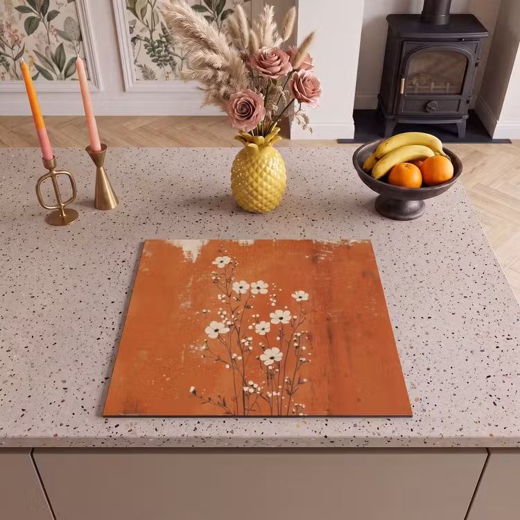 Induction hob protector - Flowers - White - Subtle - Rust color — 3