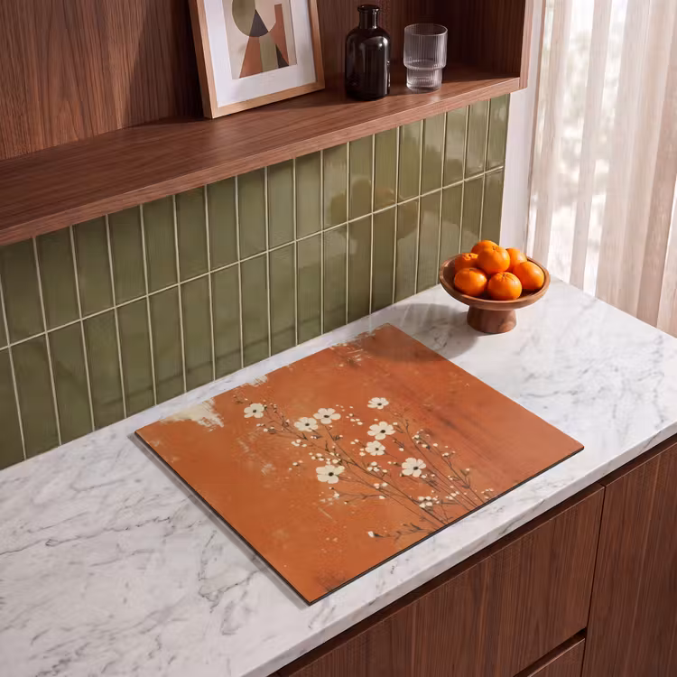 Induction hob protector - Flowers - White - Subtle - Rust color — 4