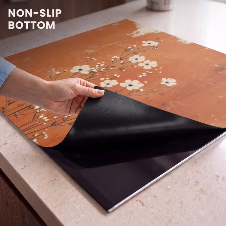 Induction hob protector - Flowers - White - Subtle - Rust color — 5