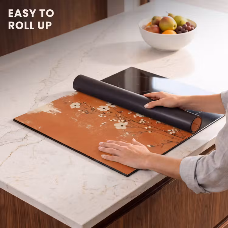 Induction hob protector - Flowers - White - Subtle - Rust color — 6