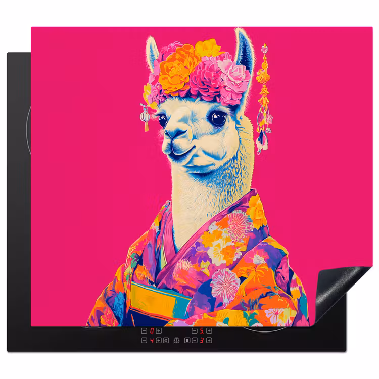 Induction hob protector - Lama - Kimono - Flower Wreath - Bright Pink — 1