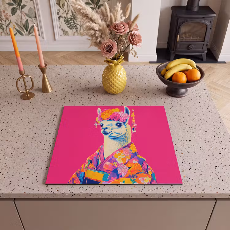 Induction hob protector - Lama - Kimono - Flower Wreath - Bright Pink — 3