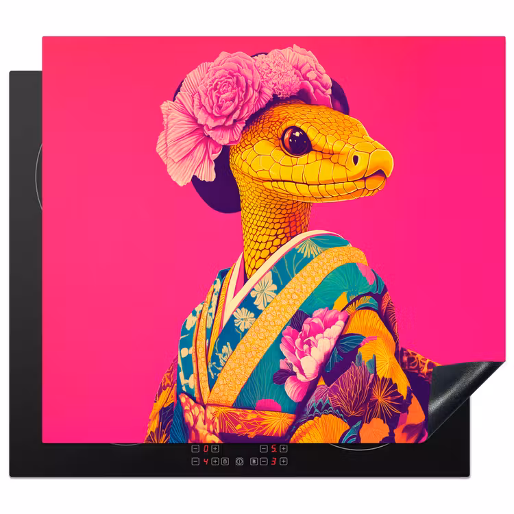 Induction hob protector - Lizard - Flowers - Pink - Kimono — 1