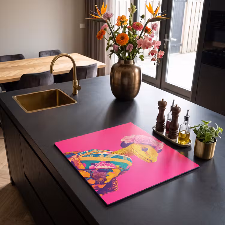 Induction hob protector - Lizard - Flowers - Pink - Kimono — 2