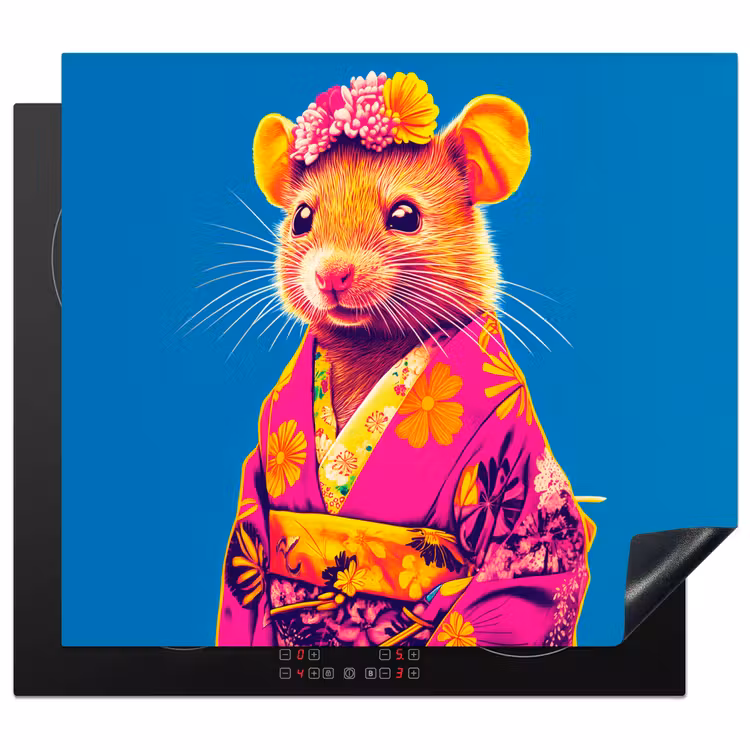 Induction hob protector - Mouse - Kimono - Flowers - Blue — 1