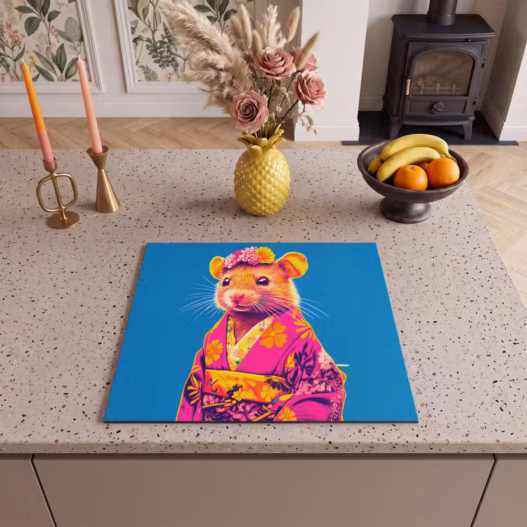 Induction hob protector - Mouse - Kimono - Flowers - Blue — 3