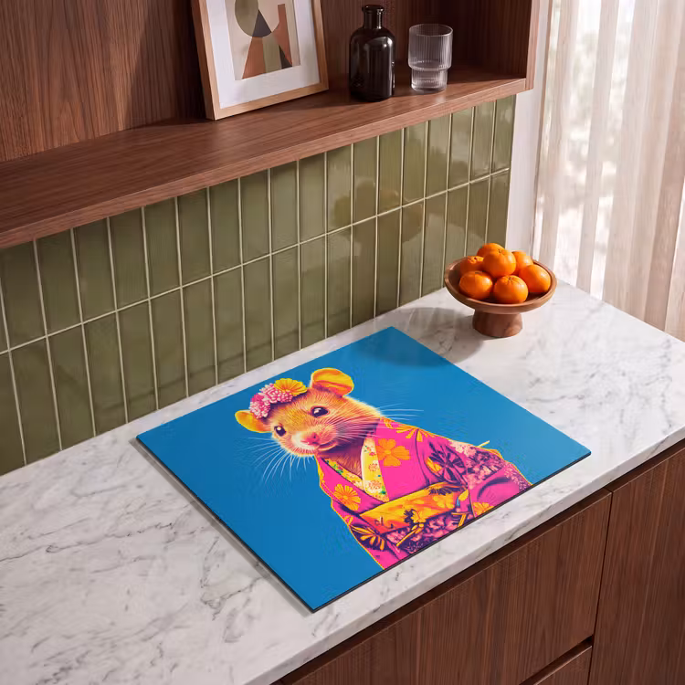 Induction hob protector - Mouse - Kimono - Flowers - Blue — 4