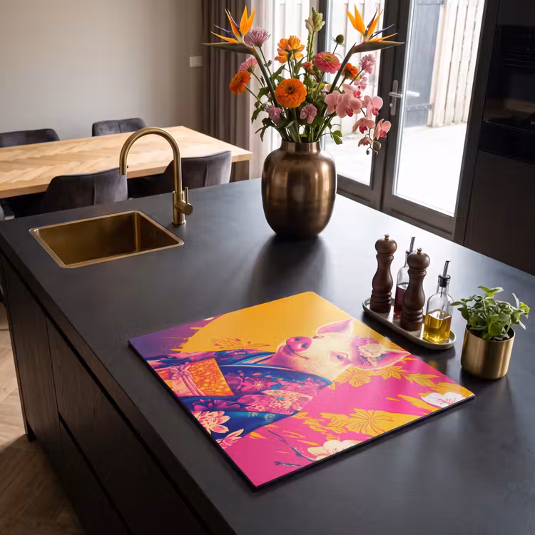 Induction hob protector - Pig - Flower crown - Kimono - Abstract — 2