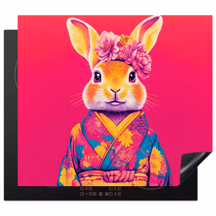 Induction hob protector - Rabbit - Flowers - Colorful - Kimono — 1