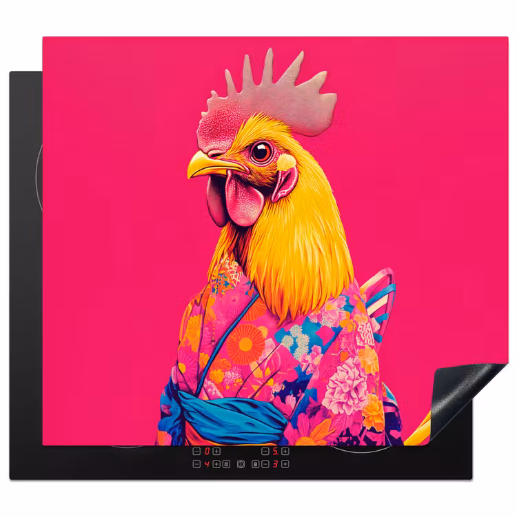 Induction hob protector - Rooster - Colorful - Kimono - Pink — 1