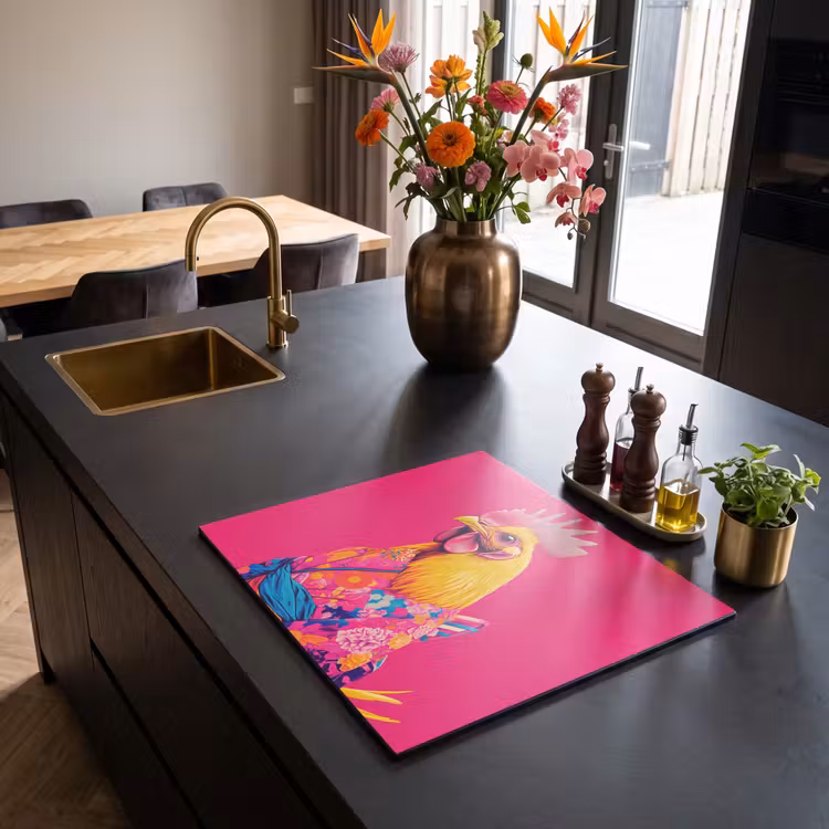 Induction hob protector - Rooster - Colorful - Kimono - Pink — 2