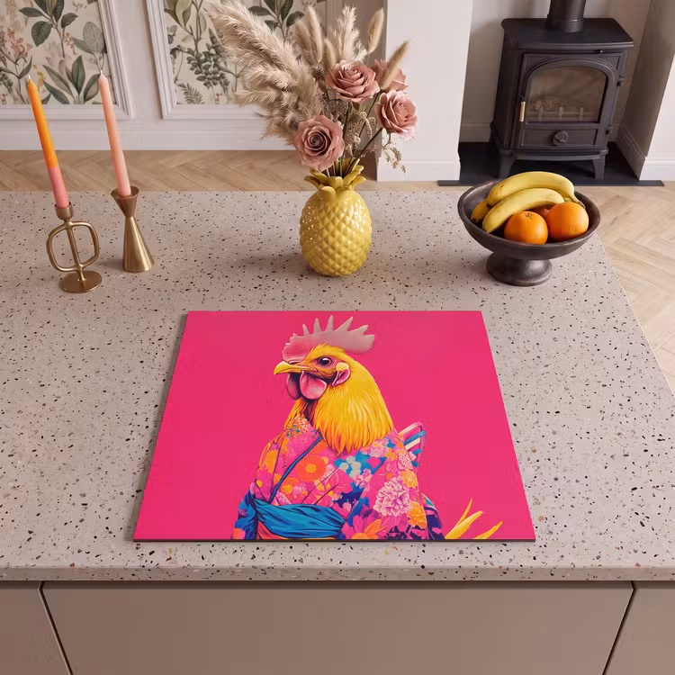 Induction hob protector - Rooster - Colorful - Kimono - Pink — 3
