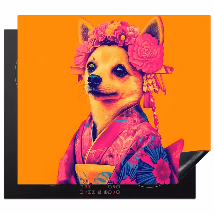 Induction hob protector - Kimono - Doggie - Flower Crown - Orange — 1