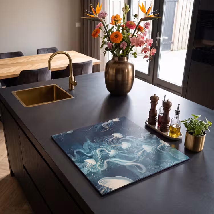 Induction hob protector - Jellyfish - Sea - White - Waves — 2