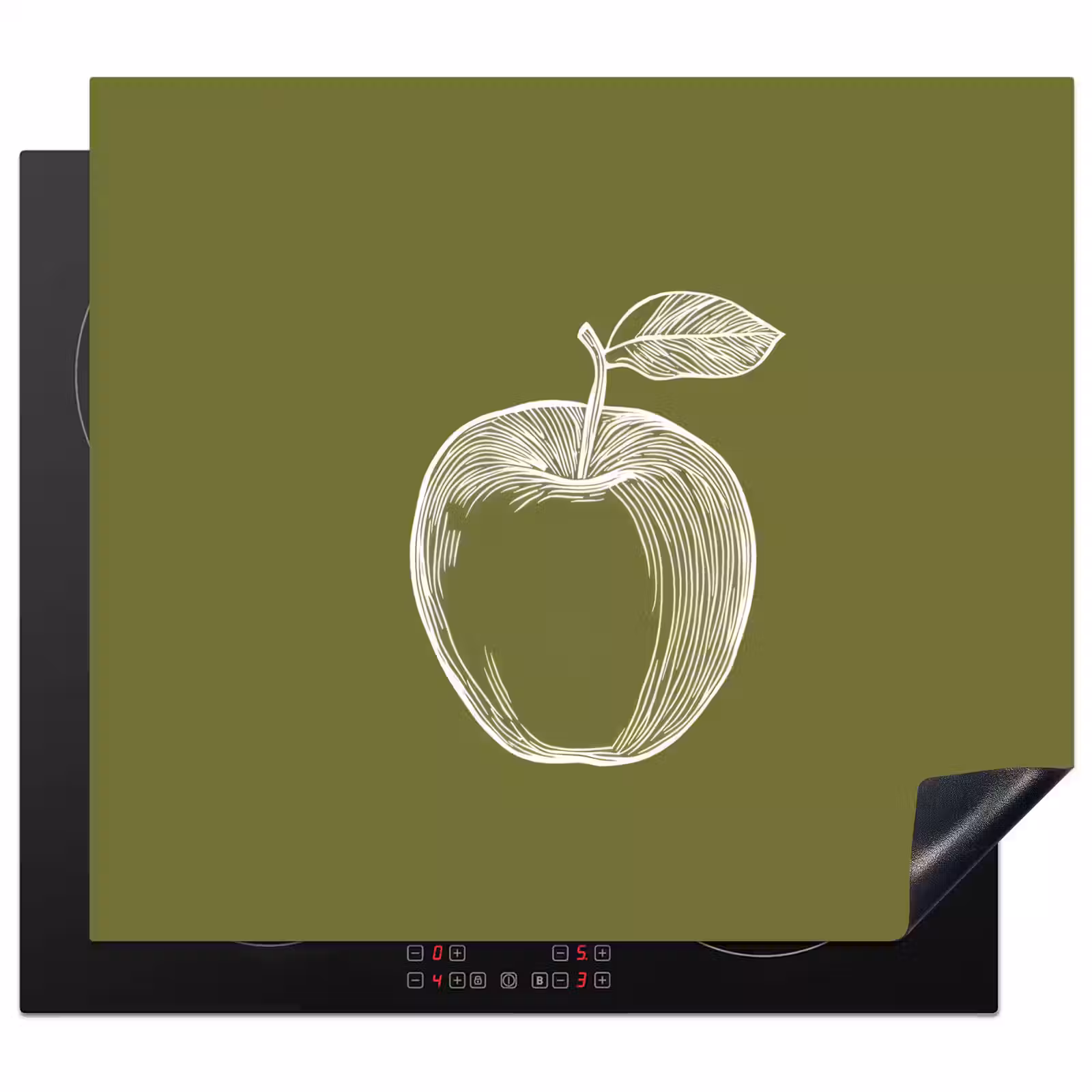 Induction hob protector - Line drawing - Apple - Olive green - Leaf — 1