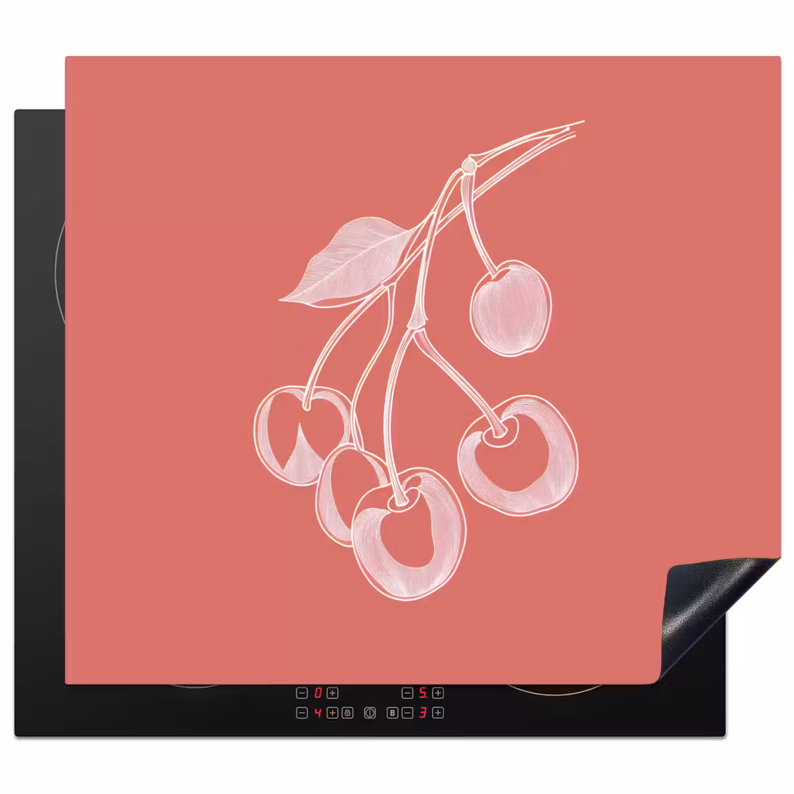 Induction hob protector - Line illustration - Cherry - Branch - White — 1