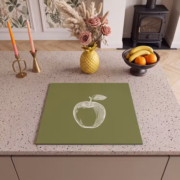 Induction hob protector - Line drawing - Apple - Olive green - Leaf — 3