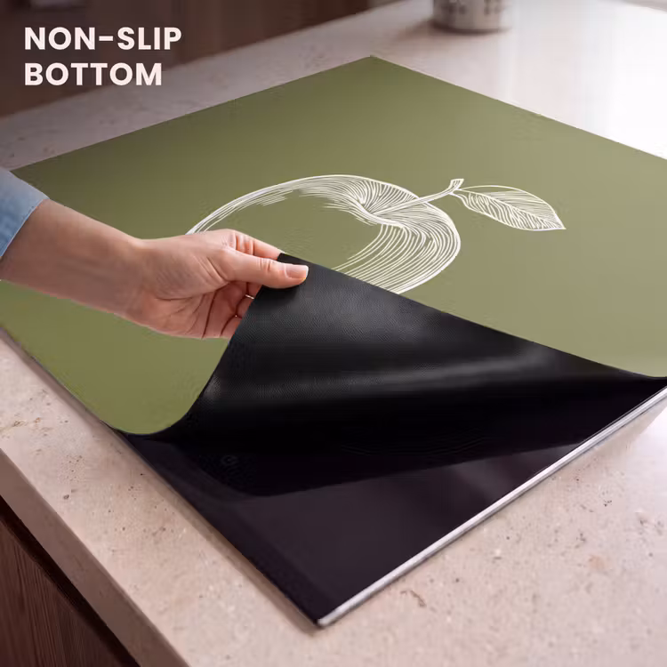 Induction hob protector - Line drawing - Apple - Olive green - Leaf — 5