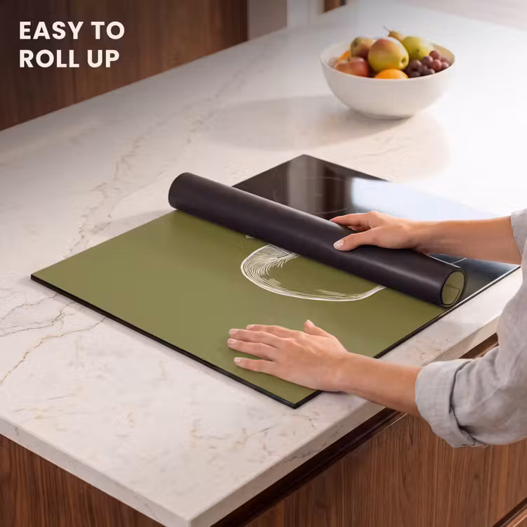 Induction hob protector - Line drawing - Apple - Olive green - Leaf — 6