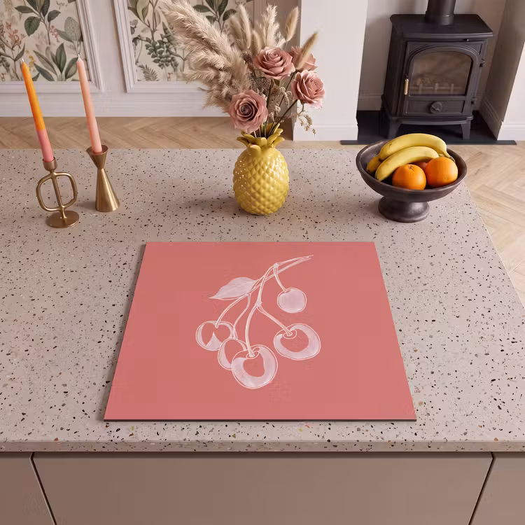 Induction hob protector - Line illustration - Cherry - Branch - White — 3