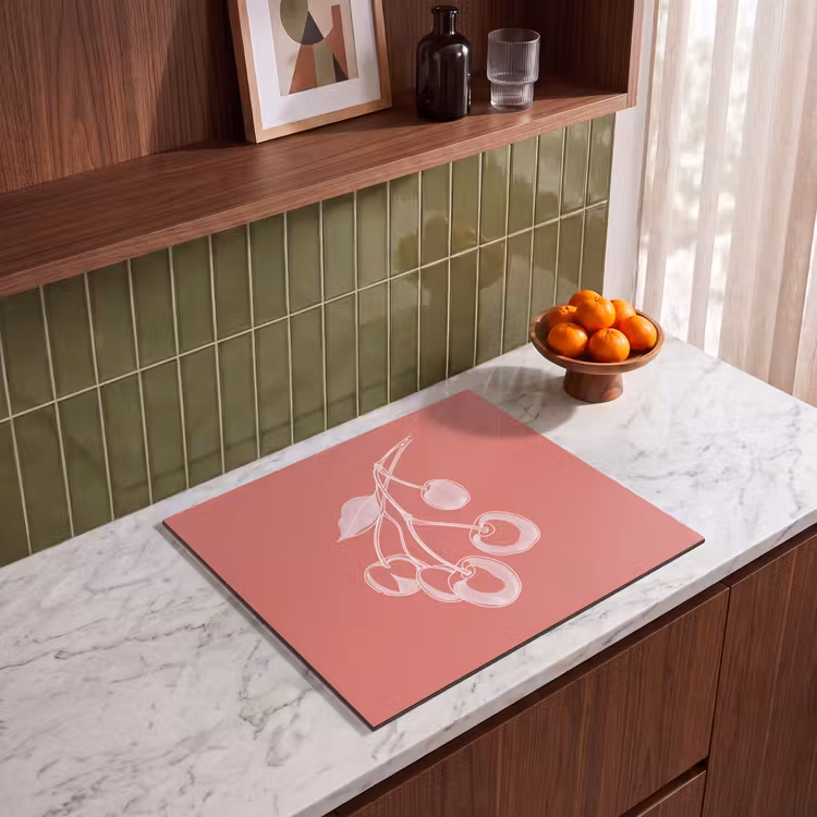 Induction hob protector - Line illustration - Cherry - Branch - White — 4