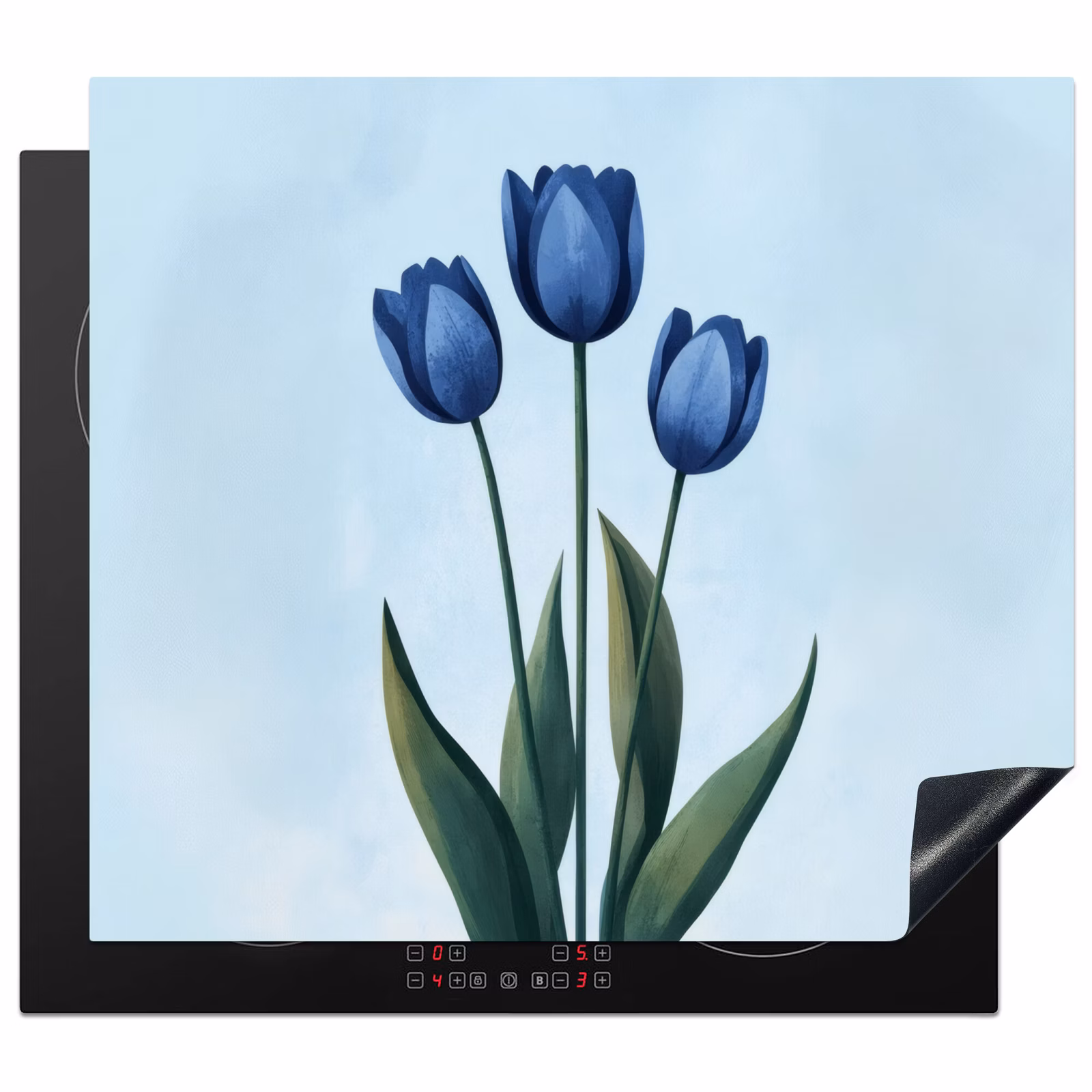 Induction hob protector - Tulips - Blue - Leaves — 1