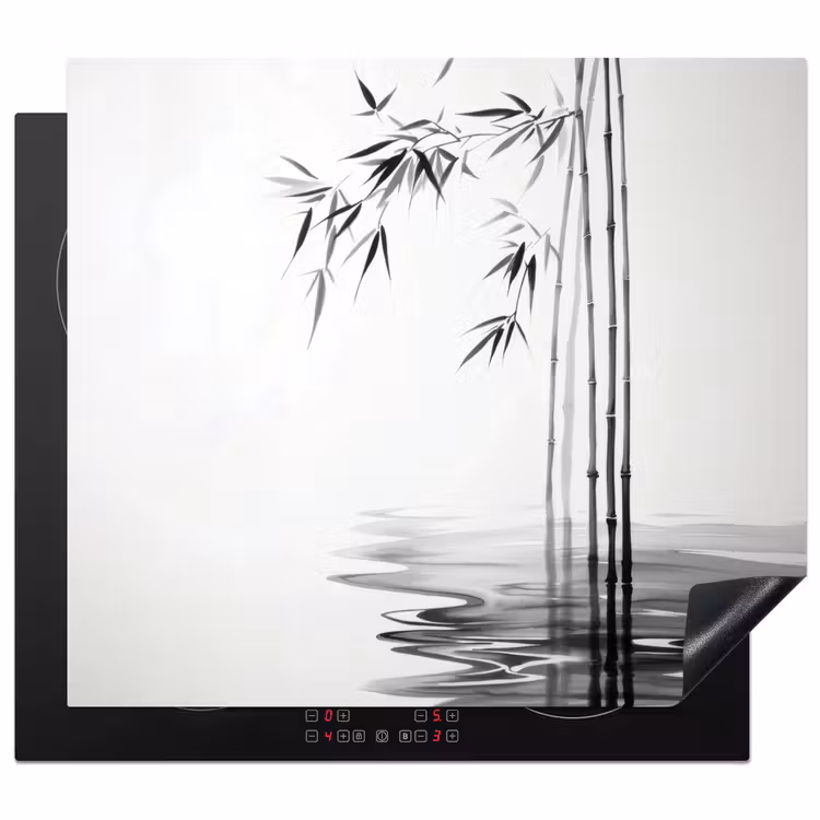 Induction hob protector - Bamboo logs - Water - Minimalist - White — 1