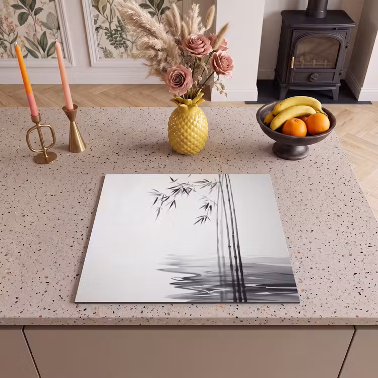 Induction hob protector - Bamboo logs - Water - Minimalist - White — 3