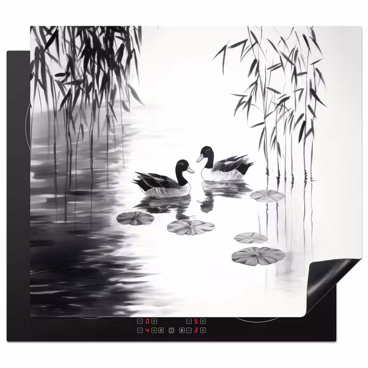 Induction hob protector - Ducks - Water lilies - Cane - Black — 1